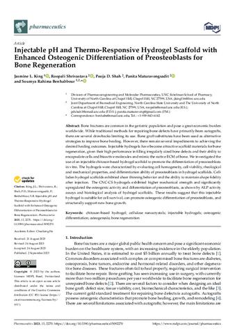 Injectable pH and Thermo-Responsive Hydrogel Scaffold with Enhanced Osteogenic Differentiation of Preosteoblasts for Bone Regeneration thumbnail