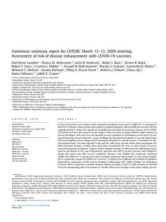 Consensus summary report for CEPI/BC March 12–13, 2020 meeting: Assessment of risk of disease enhancement with COVID-19 vaccines thumbnail