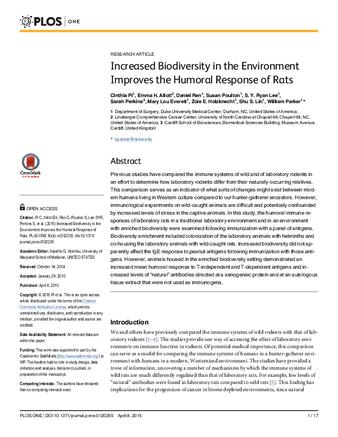 Increased Biodiversity in the Environment Improves the Humoral Response of Rats thumbnail