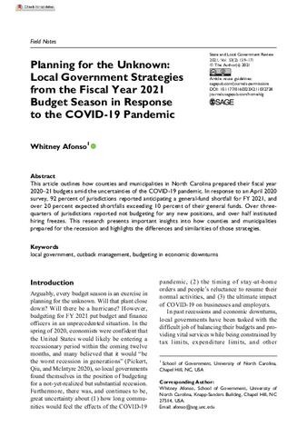 Planning for the Unknown: Local Government Strategies from the Fiscal Year 2021 Budget Season in Response to the COVID-19 Pandemic