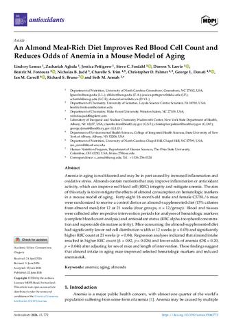 An Almond Meal-Rich Diet Improves Red Blood Cell Count and Reduces Odds of Anemia in a Mouse Model of Aging. thumbnail