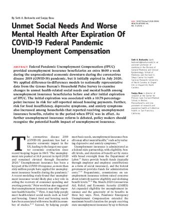 Unmet Social Needs And Worse Mental Health After Expiration Of COVID-19 Federal Pandemic Unemployment Compensation thumbnail