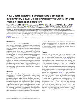 New Gastrointestinal Symptoms Are Common in Inflammatory Bowel Disease Patients With COVID-19: Data From an International Registry thumbnail