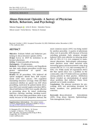 Abuse-Deterrent Opioids: A Survey of Physician Beliefs, Behaviors, and Psychology