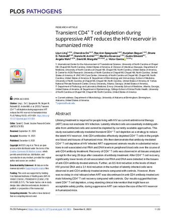 Transient CD4+ T cell depletion during suppressive ART reduces the HIV reservoir in humanized mice thumbnail