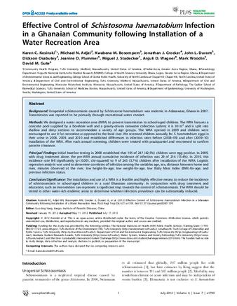 Effective Control of Schistosoma haematobium Infection in a Ghanaian Community following Installation of a Water Recreation Area thumbnail