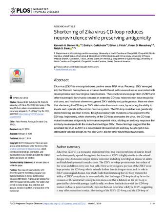 Shortening of Zika virus CD-loop reduces neurovirulence while preserving antigenicity thumbnail