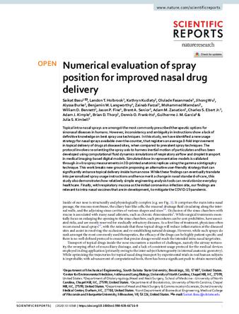 Numerical evaluation of spray position for improved nasal drug delivery thumbnail