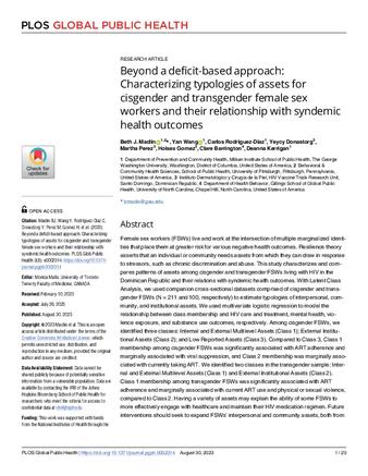 Beyond a deficit-based approach: Characterizing typologies of assets for cisgender and transgender female sex workers and their relationship with syndemic health outcomes thumbnail
