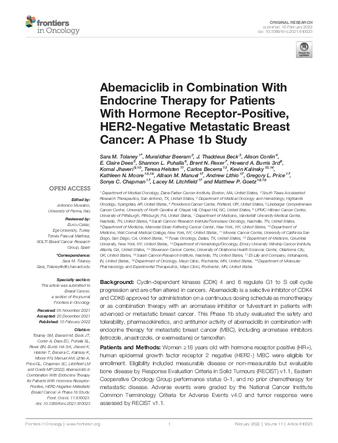 Abemaciclib in Combination With Endocrine Therapy for Patients With Hormone Receptor-Positive, HER2-Negative Metastatic Breast Cancer: A Phase 1b Study thumbnail