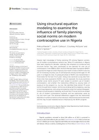 Using structural equation modeling to examine the influence of family planning social norms on modern contraceptive use in Nigeria thumbnail