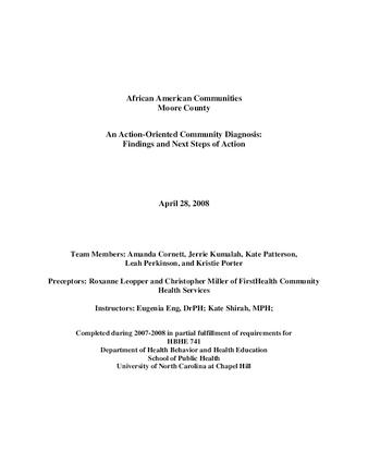 African American communities, Moore County : an action-oriented community diagnosis : findings and next steps of action thumbnail