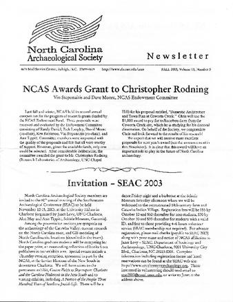 North Carolina Archaeological Society Newsletter Volume 13 Number 3