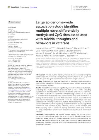 Large epigenome-wide association study identifies multiple novel differentially methylated CpG sites associated with suicidal thoughts and behaviors in veterans thumbnail