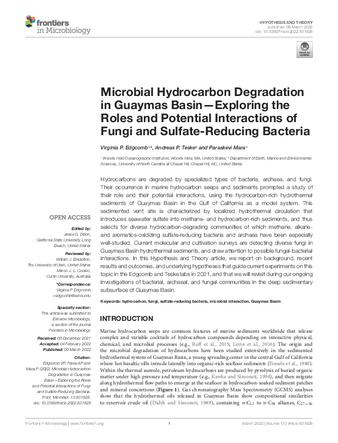 Microbial Hydrocarbon Degradation in Guaymas Basin—Exploring the Roles and Potential Interactions of Fungi and Sulfate-Reducing Bacteria thumbnail