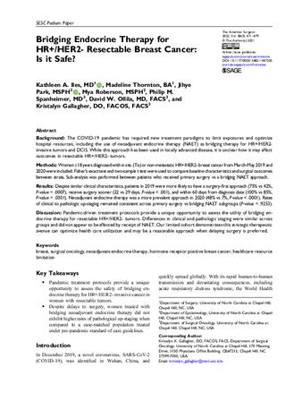 Bridging Endocrine Therapy for HR+/HER2- Resectable Breast Cancer: Is it Safe? thumbnail