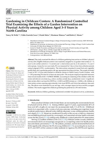 Gardening in Childcare Centers: A Randomized Controlled Trial Examining the Effects of a Garden Intervention on Physical Activity among Children Aged 3–5 Years in North Carolina thumbnail