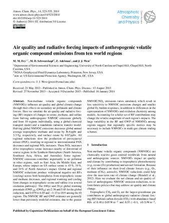 Air quality and radiative forcing impacts of anthropogenic volatile organic compound emissions from ten world regions thumbnail