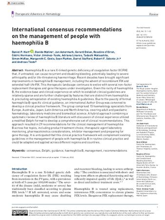 International consensus recommendations on the management of people with haemophilia B thumbnail
