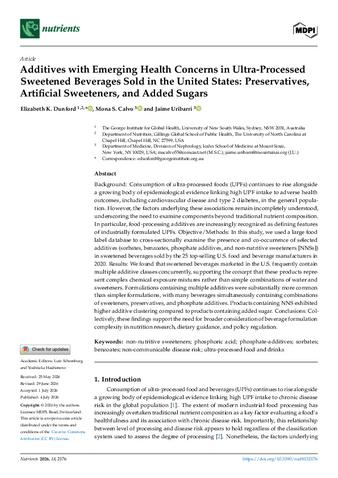 Additives with Emerging Health Concerns in Ultra-Processed Sweetened Beverages Sold in the United States: Preservatives, Artificial Sweeteners, and Added Sugars thumbnail