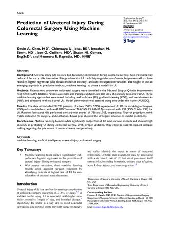Prediction of Ureteral Injury During Colorectal Surgery Using Machine Learning thumbnail