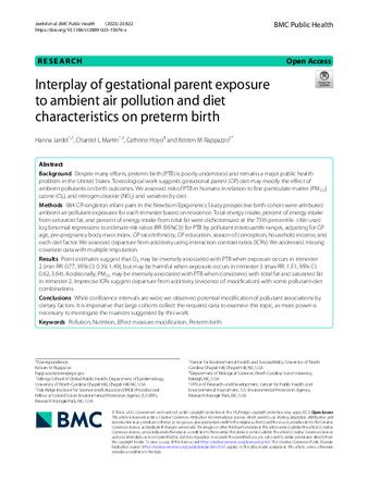 Interplay of gestational parent exposure to ambient air pollution and diet characteristics on preterm birth thumbnail