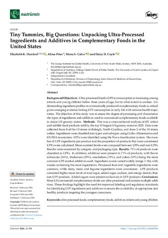 Tiny Tummies, Big Questions: Unpacking Ultra-Processed Ingredients and Additives in Complementary Foods in the United States thumbnail