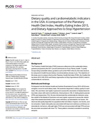 Dietary quality and cardiometabolic indicators in the USA: A comparison of the Planetary Health Diet Index, Healthy Eating Index-2015, and Dietary Approaches to Stop Hypertension thumbnail
