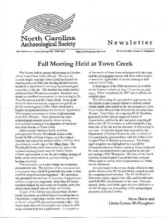 North Carolina Archaeological Society Newsletter Volume 17 Number 4 thumbnail