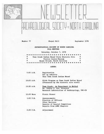 Newsletter of the Archaeological Society of North Carolina Number 77 thumbnail