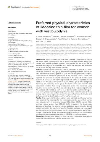 Preferred physical characteristics of lidocaine thin film for women with vestibulodynia thumbnail
