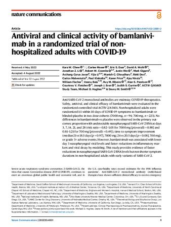 Antiviral and clinical activity of bamlanivimab in a randomized trial of non-hospitalized adults with COVID-19 thumbnail