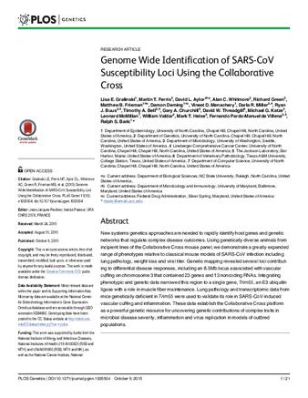 Genome Wide Identification of SARS-CoV Susceptibility Loci Using the Collaborative Cross thumbnail