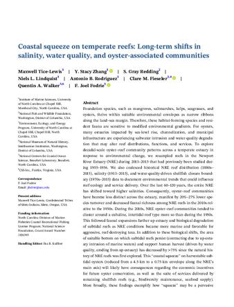 Coastal squeeze on temperate reefs: Long-term shifts in salinity, water quality, and oyster-associated communities thumbnail