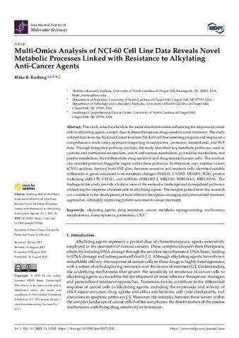 Multi-Omics Analysis of NCI-60 Cell Line Data Reveals Novel Metabolic Processes Linked with Resistance to Alkylating Anti-Cancer Agents thumbnail