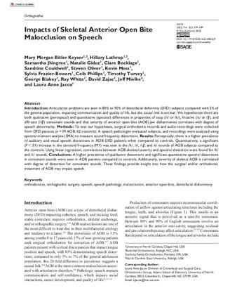 Impacts of Skeletal Anterior Open Bite Malocclusion on Speech thumbnail