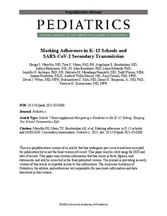 Masking Adherence in K–12 Schools and SARS-CoV-2 Secondary Transmission thumbnail
