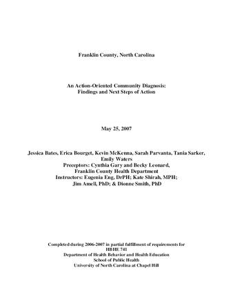 Franklin County, North Carolina : an action-oriented community diagnosis ; findings and next steps of action thumbnail