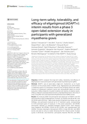 Long-term safety, tolerability, and efficacy of efgartigimod (ADAPT+): interim results from a phase 3 open-label extension study in participants with generalized myasthenia gravis thumbnail