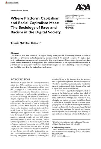 Where Platform Capitalism and Racial Capitalism Meet: The Sociology of Race and Racism in the Digital Society thumbnail