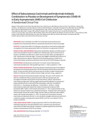 Effect of Subcutaneous Casirivimab and Imdevimab Antibody Combination vs Placebo on Development of Symptomatic COVID-19 in Early Asymptomatic SARS-CoV-2 Infection: A Randomized Clinical Trial thumbnail