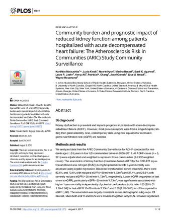 Community burden and prognostic impact of reduced kidney function among patients hospitalized with acute decompensated heart failure: The Atherosclerosis Risk in Communities (ARIC) Study Community Surveillance thumbnail