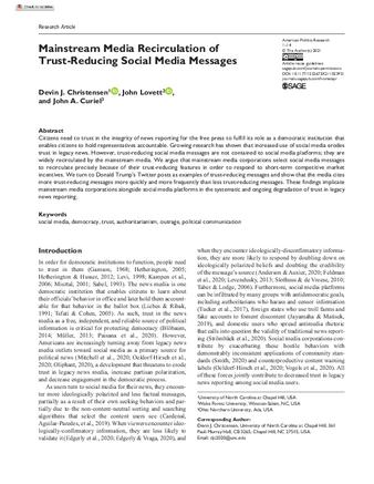 Mainstream Media Recirculation of Trust-Reducing Social Media Messages thumbnail