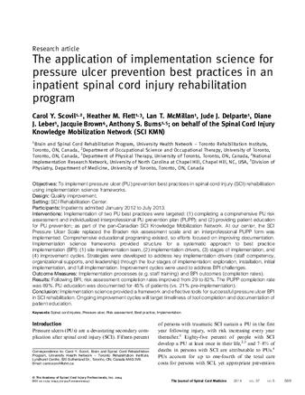 The application of implementation science for pressure ulcer prevention best practices in an inpatient spinal cord injury rehabilitation program