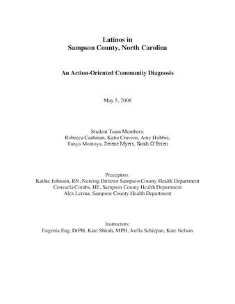 Latinos in Sampson County, North Carolina : an action-oriented community diagnosis thumbnail