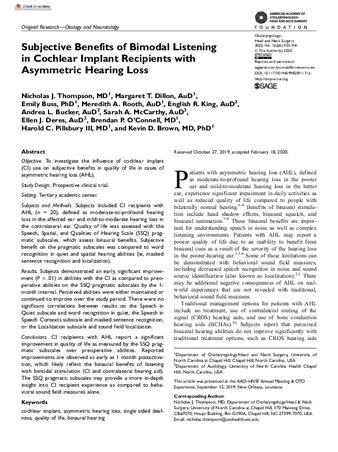 Subjective Benefits of Bimodal Listening in Cochlear Implant Recipients with Asymmetric Hearing Loss thumbnail