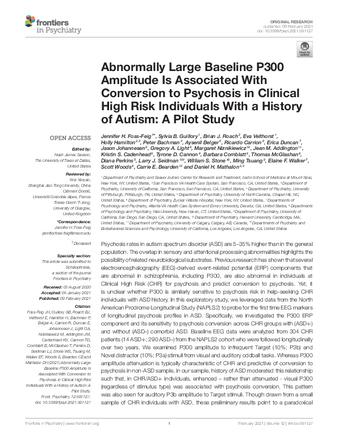 Abnormally Large Baseline P300 Amplitude Is Associated With Conversion to Psychosis in Clinical High Risk Individuals With a History of Autism: A Pilot Study thumbnail