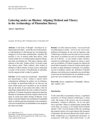 Laboring under an Illusion: Aligning Method and Theory in the Archaeology of Plantation Slavery thumbnail