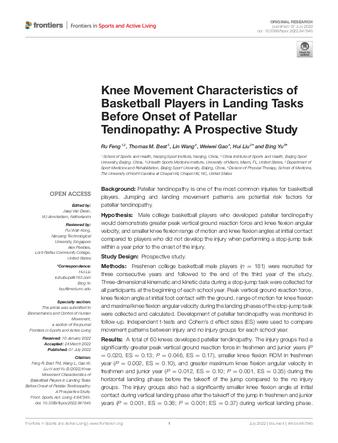 Knee Movement Characteristics of Basketball Players in Landing Tasks Before Onset of Patellar Tendinopathy: A Prospective Study
