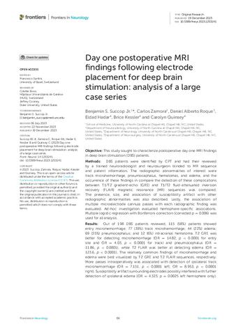 Day one postoperative MRI findings following electrode placement for deep brain stimulation: analysis of a large case series